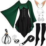 PLULON, 13 Uds., disfraz de hada renacentista para mujer, vestido corsé corto Medieval con accesorios para Halloween, Mardi Gras, fiesta de Cosplay