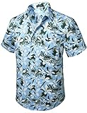 HISDERN Hombres Funky Flores de Cerezo Hawaiano Camisas Manga Corta Bolsillo Delantero Vacaciones Verano Aloha Impreso Playa Casual Azul Hawaii Camisa