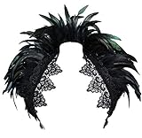 keland Capa de hombros de plumas reales negras para mujer, cuello de encaje, disfraces de Halloween (negro-B), Negro, talla única