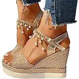 Onsoyours Mujer Zapatos Sandalias con Cuña Tacón Plataforma Alta Moda Wedges Sandalias A Dorado 35 EU