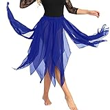 ranrann Asimétrica Falda de Ballet para Mujer Irregular Chifón Vestido de Danza del Vientre Cintura Elástica Falda de Latín Tango Flamenco Dancewear Azul Talla Única