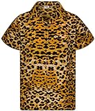 King Kameha - Camisa hawaiana llamativa para hombre, manga corta, bolsillo frontal, estampado hawaiano de leopardo, XXL