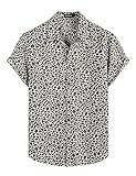 VATPAVE Camisas Hawaianas 100% algodón para Hombre, con Botones, Manga Corta, Camisas de Playa, Camisas Casuales Aloha de Verano, Leopardo Blanco, M